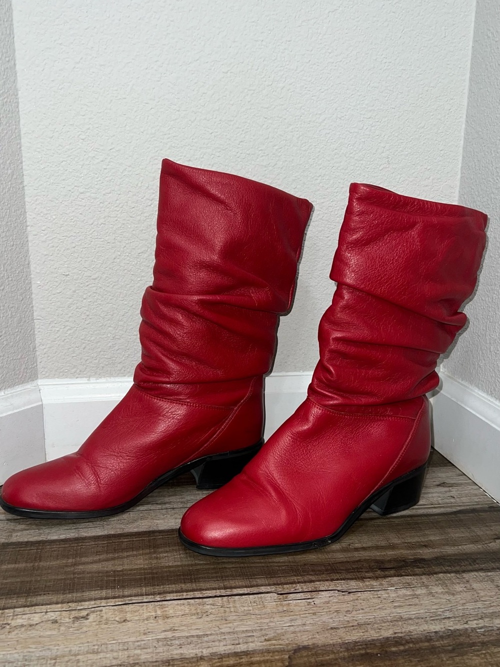 Red Slouch Mid-Calf Boots - Women